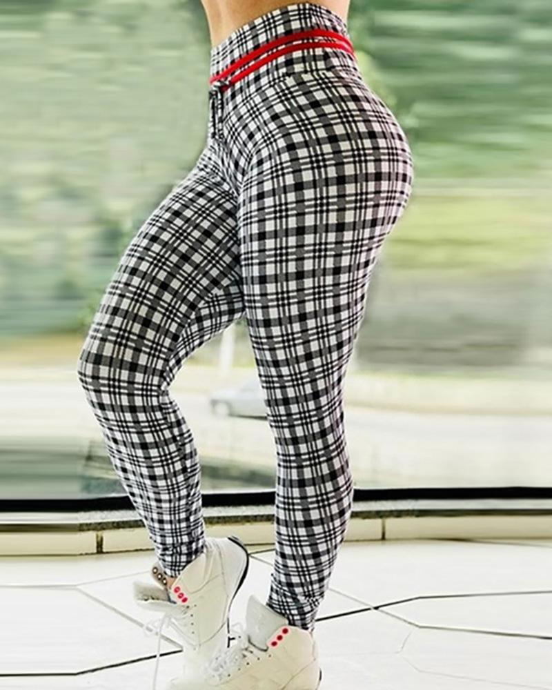 

Plaid Print Long Yoga Pants, Style1