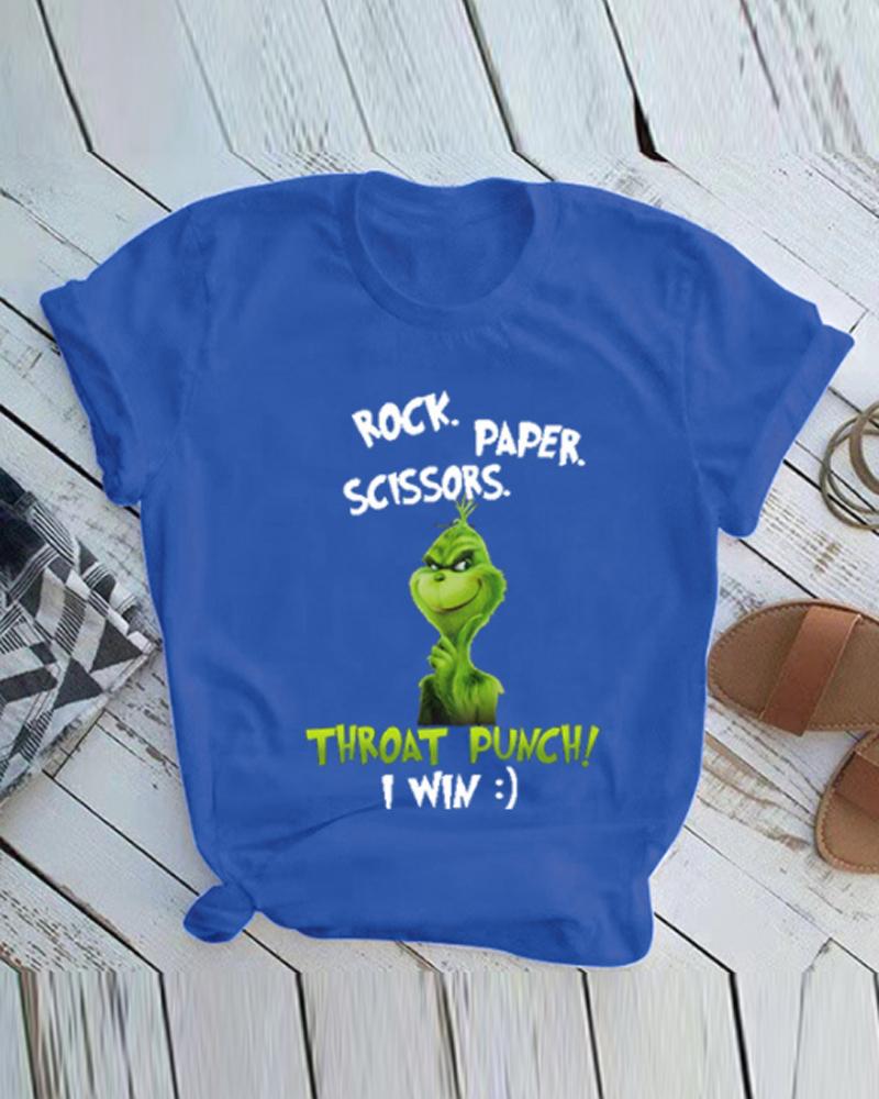 

Christmas Letter Grinch Print Short Sleeve T-shirt, Lighted blue