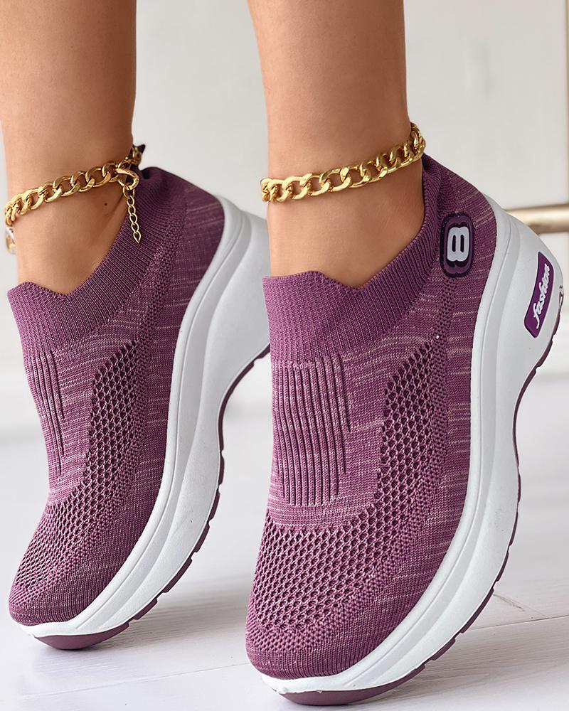 

Breathable Slip-on Hidden Wedge Sneakers, Purple