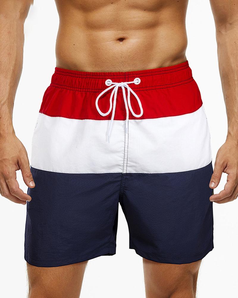 

Color Block Drawstring Short Pants, Red