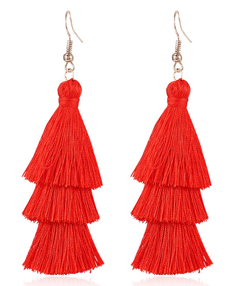 

1Pair Christmas Tree Tassel Design Drop Earrings, Red