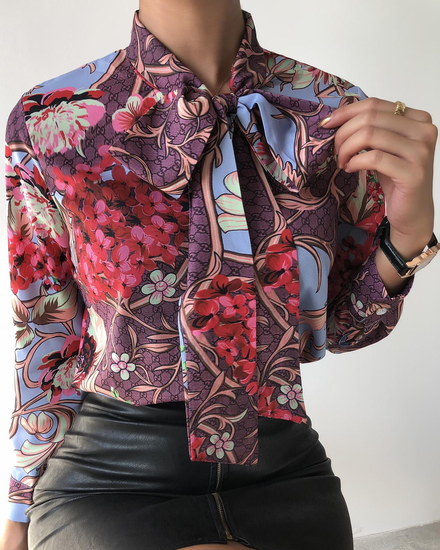 

Floral Print Tie Front Long Sleeve Shirt, Red