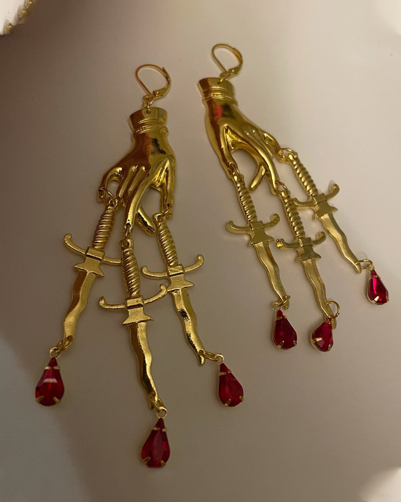 

1Pair Halloween Gothic Hand Cross Shaped Drop Earrings, Gold