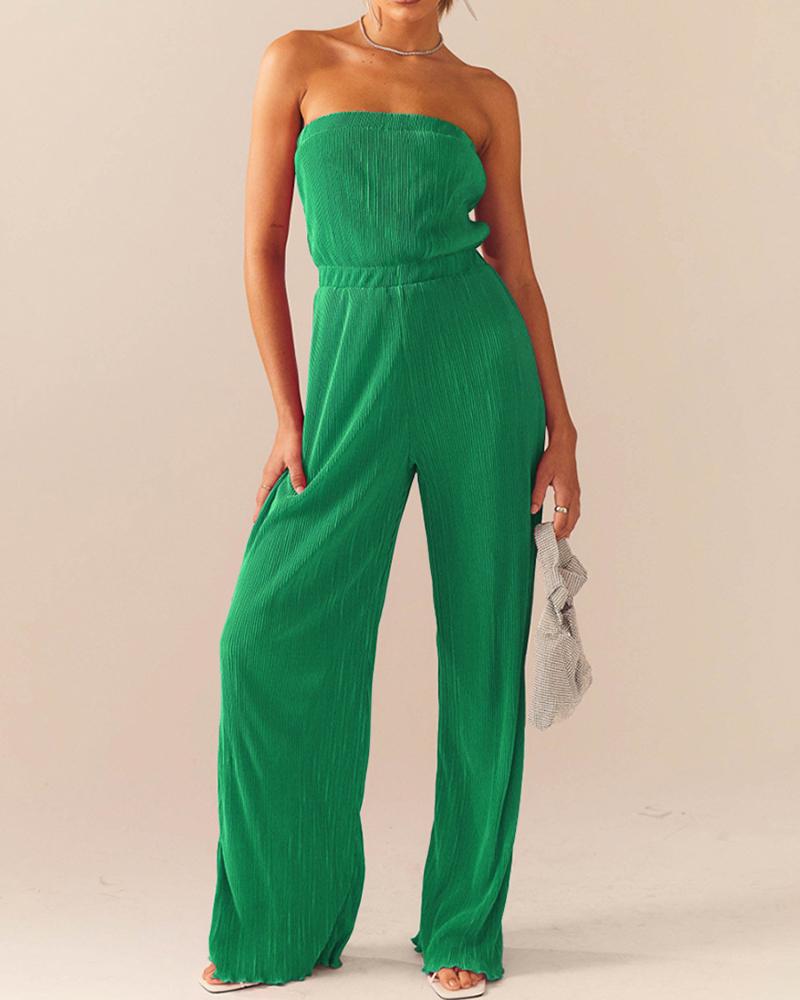 

Bandeau Raw Hem Wide Leg Jumpsuit, Green