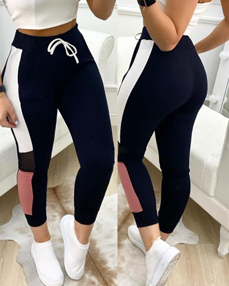 

Colorblock Drawstring High Waist Sweatpants, Black