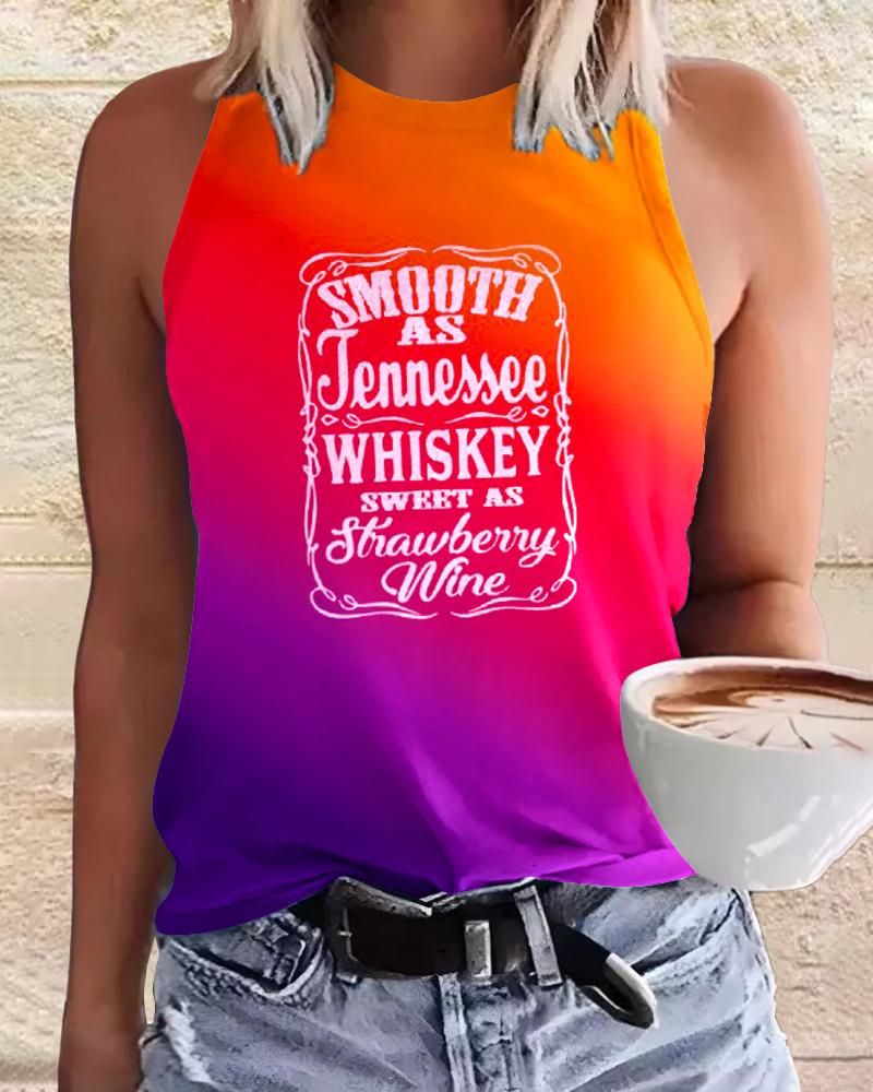 

Plus Size Smooth As Tennessee Whiskey Sweet As Strawberry Wine Print Ombre Casual Tank Top, Multicolor