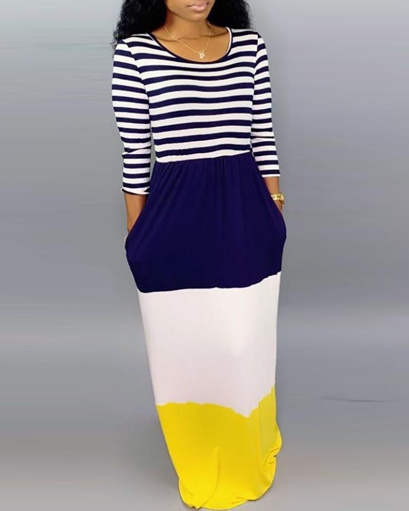 

Striped Color Block Insert Maxi Dress, Dark blue