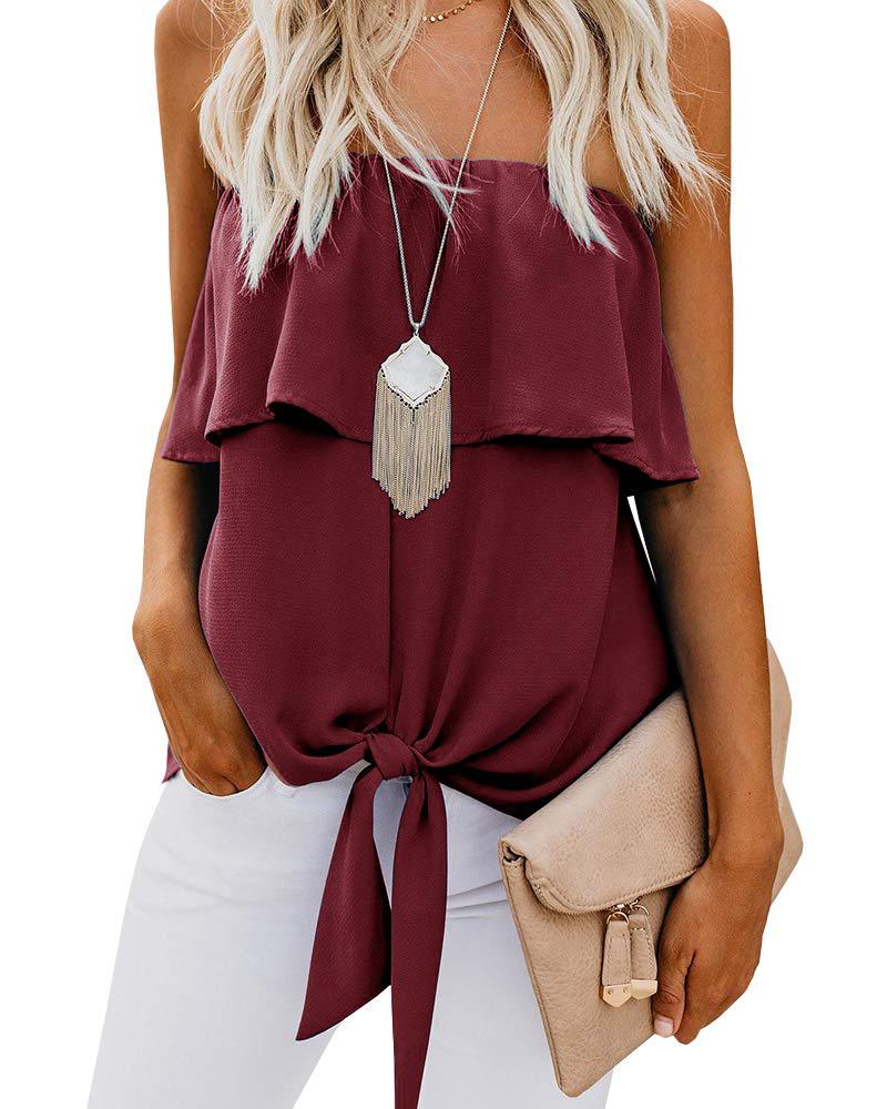 

Ruffle Hem Tied Detail Bandeau Top, Wine red