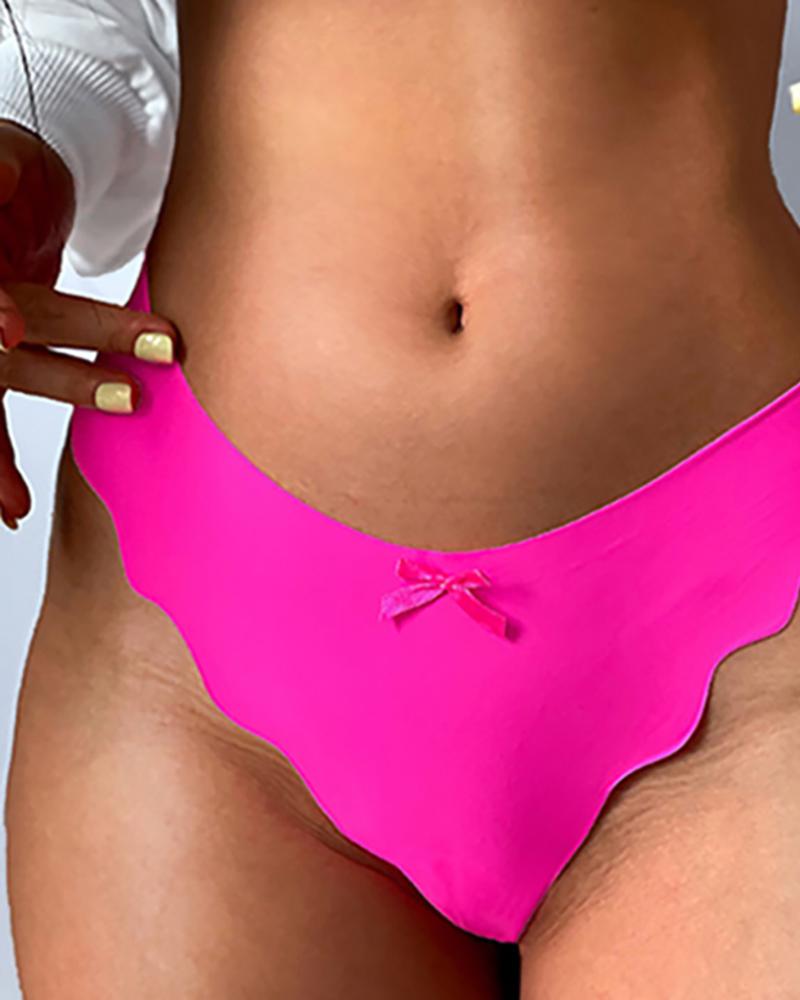 

Bowknot Decor Scallop Trim Seamless Panty, Hot pink