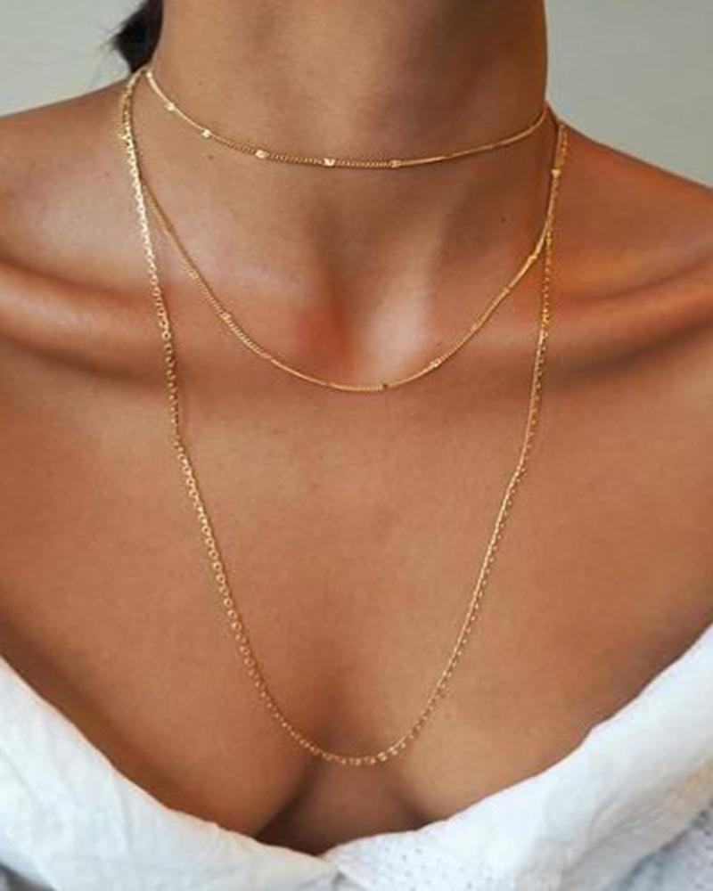 

1pc Multi-Layered Alloy Chain Necklace, Gold