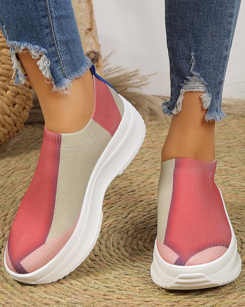 

Colorblock Slip-on Platform Knit Running Sneakers, Red