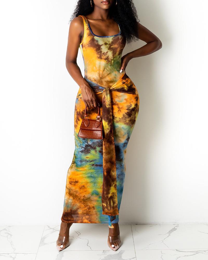 

Floral Print Sleeveless Slit Midi Dress, Yellow