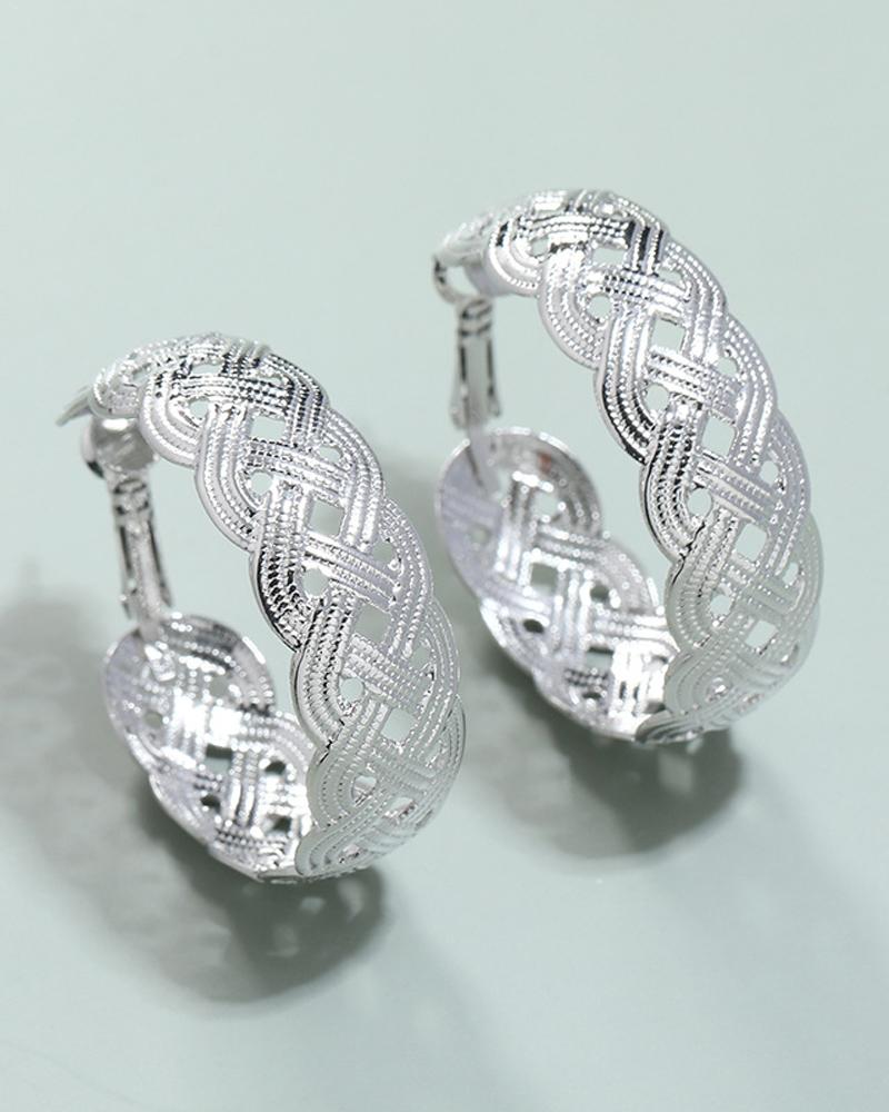 

1Pair Hollow Out Hoop Earrings, Silver