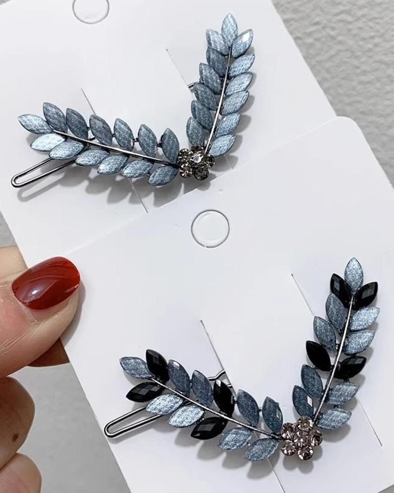 

1pc Rhinestone Wheat Leaf Shaped Hair Clip, Style1