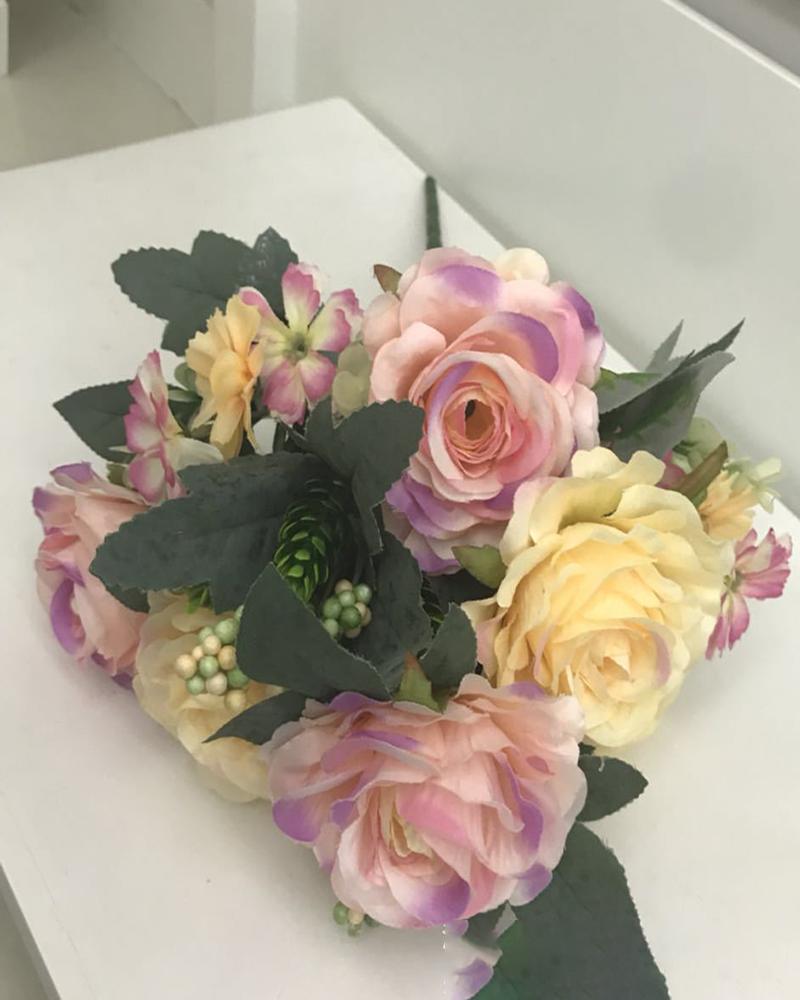 

Artificial Flowers Silk Peony Rose Real Touch Fake Flowers with 11 Heads Vintage Bouquet for Home Wedding Party Decoration, Pink