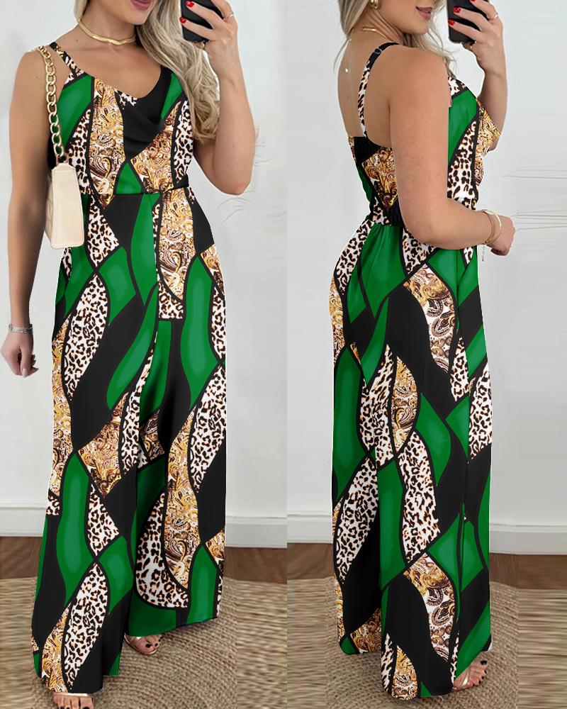 

Baroque Leopard Print Wide Leg Jumpsuit, Green
