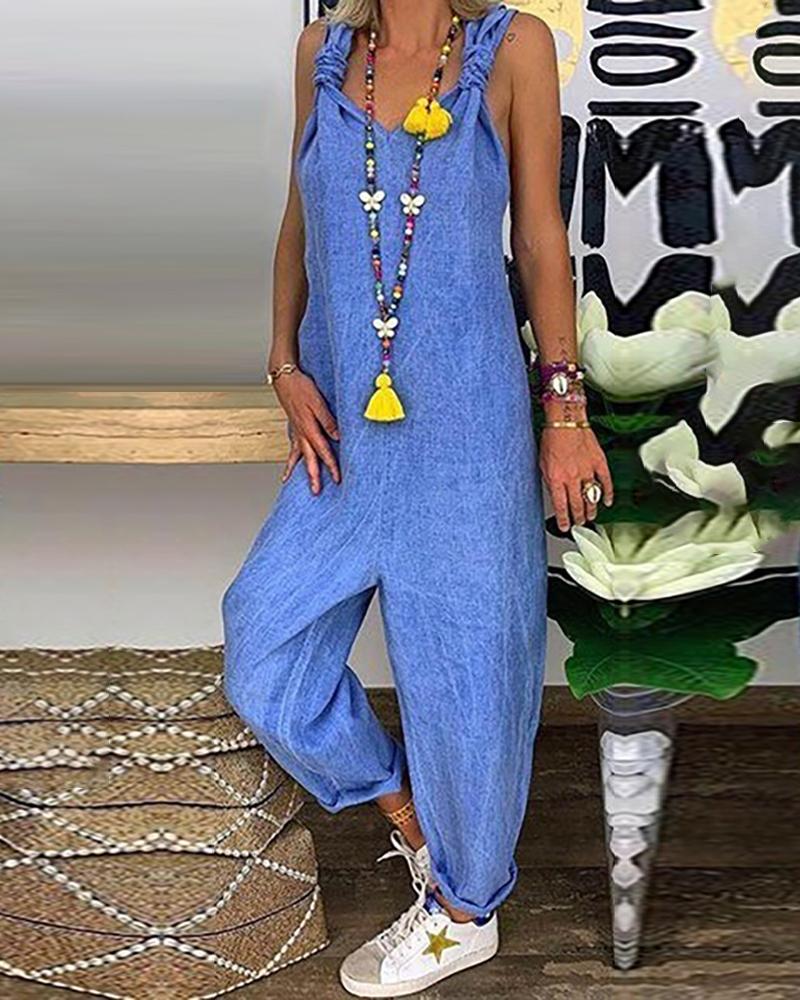 

Tied Detail Cutout Casual Jumpsuit, Blue