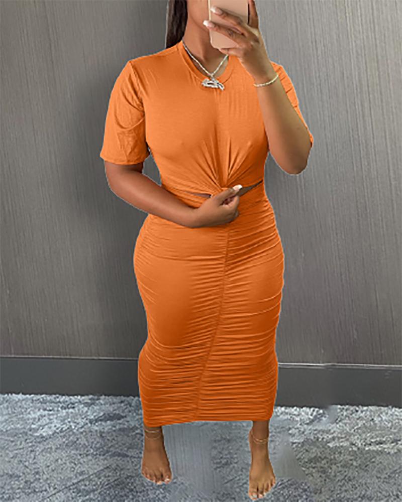 

Short Sleeve Cutout Ruched Skinny Maxi Dress, Orange