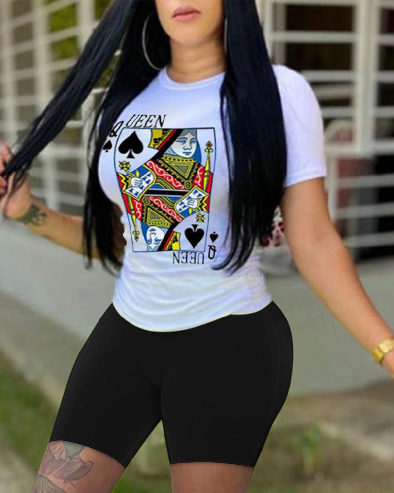 

Poker Print Short Sleeve Top & Shorts Set, Black