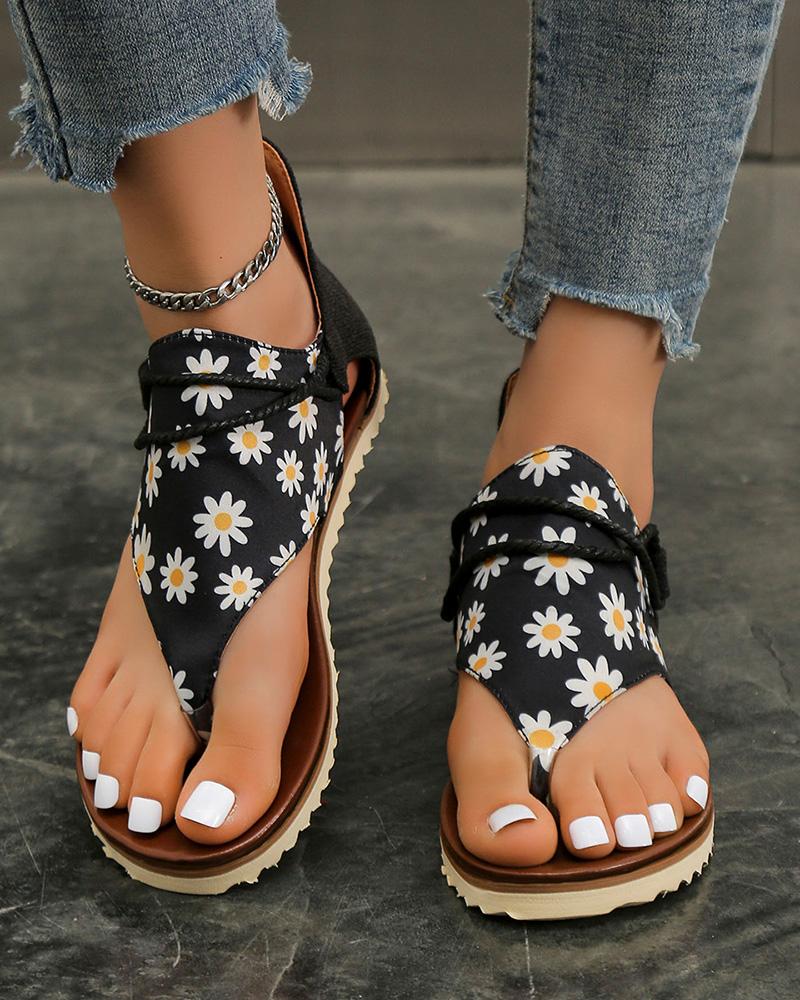 

Toe Post Cutout Velcro Sandals, Black