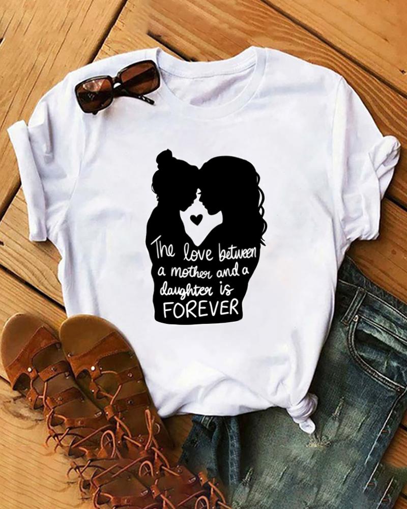 

Mother' Day Graphic Letter Print Short Sleeve Casual T-shirt, White