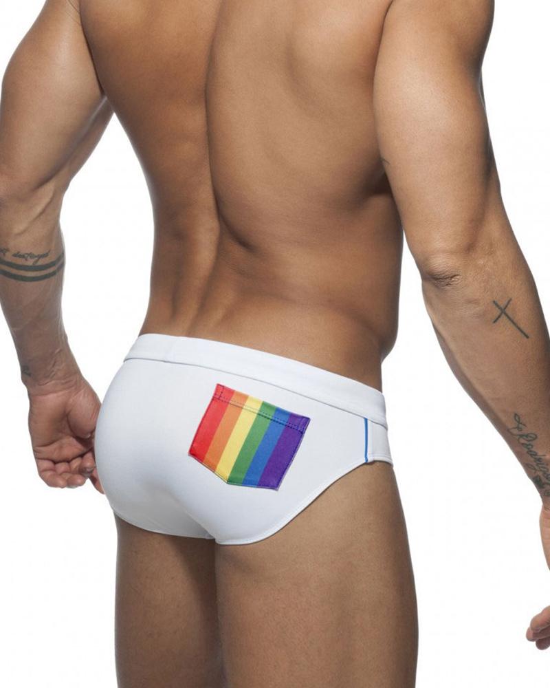 

Solid Color Patchwork Rainbow Print Skinny Underpants, White