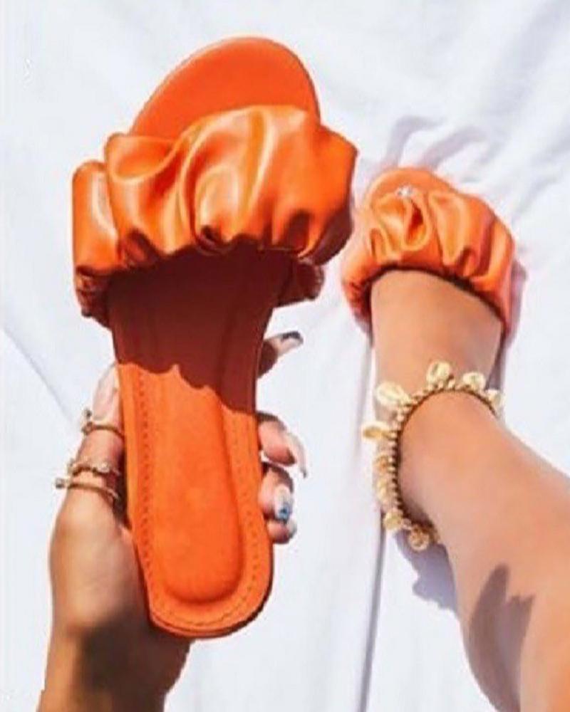 

Round Toe Ruched Band Slippers, Orange