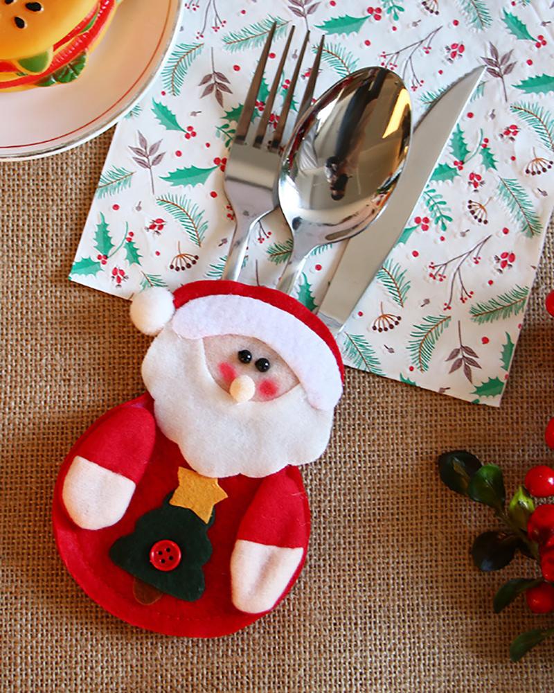 

Christmas Tableware Bags Holders Santa Snowman Elk Christmas Silverware Holders, Style2