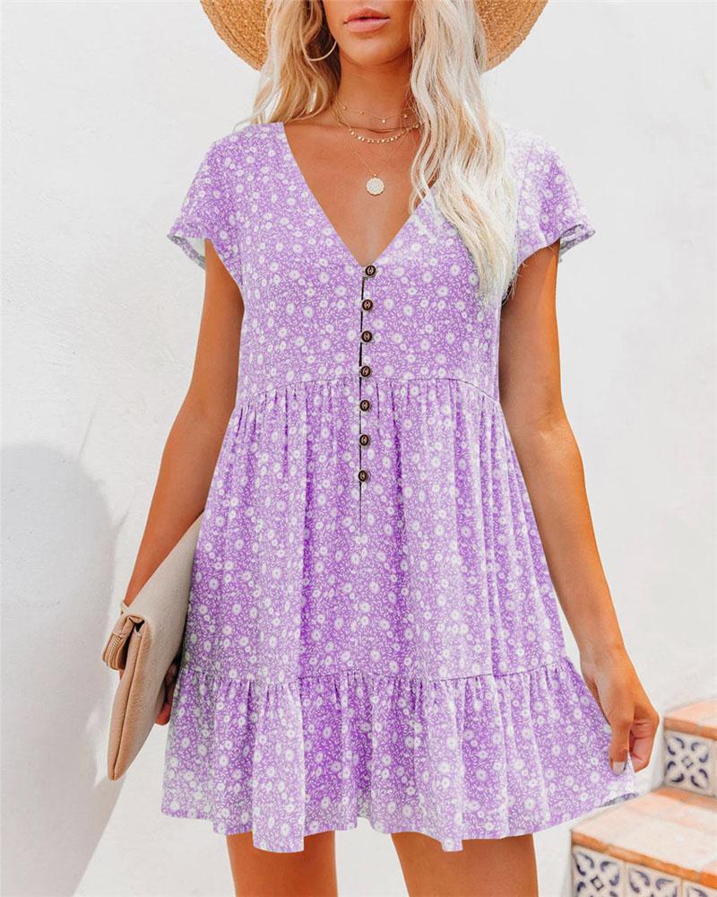 

Ditsy Floral Print Ruffle Hem Casual Dress, Purple