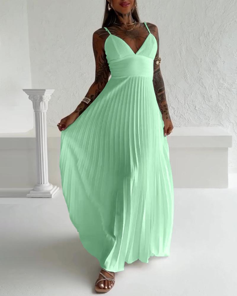 

Robe bandeau plissée sans manches, robe longue fluide et élégante en coupe A, Light green