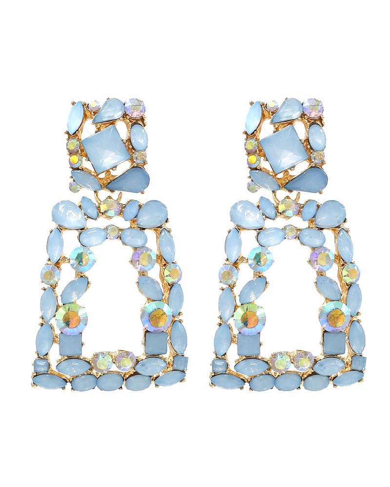 

1Pair Crystal Stone Geometric Fashionable Drop Earrings, Blue