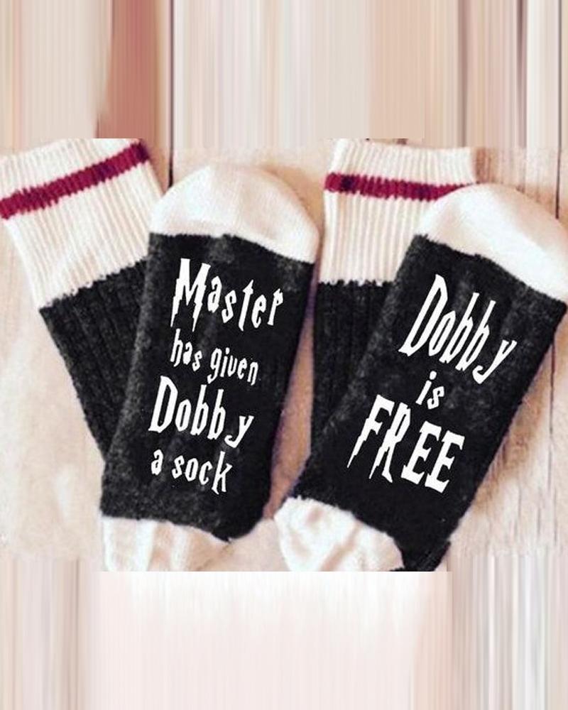 

1Pair Letter Print Socks, Black
