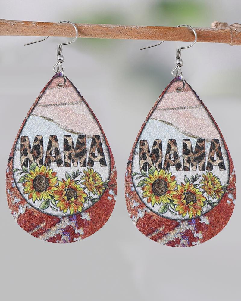 

1Pair Mother's Day Mama Sunflower Leopard Print Waterdrop Earrings, Multicolor