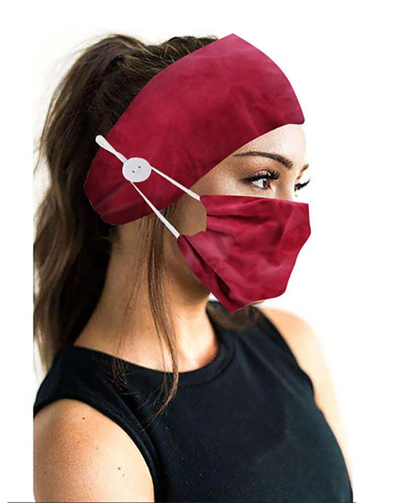 

Button Wide Headband Elastic Facemask Holder With Mouth Mask, Red