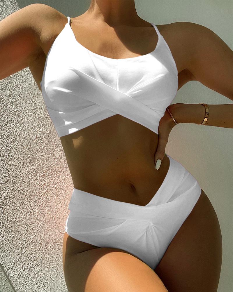 

Criss Cross Cutout Bikini Set, White