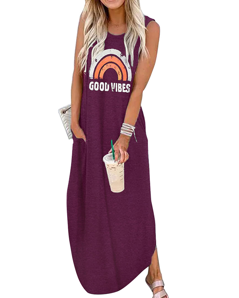 

Letter Grapic Print O Neck T-shirt Dress, Purple