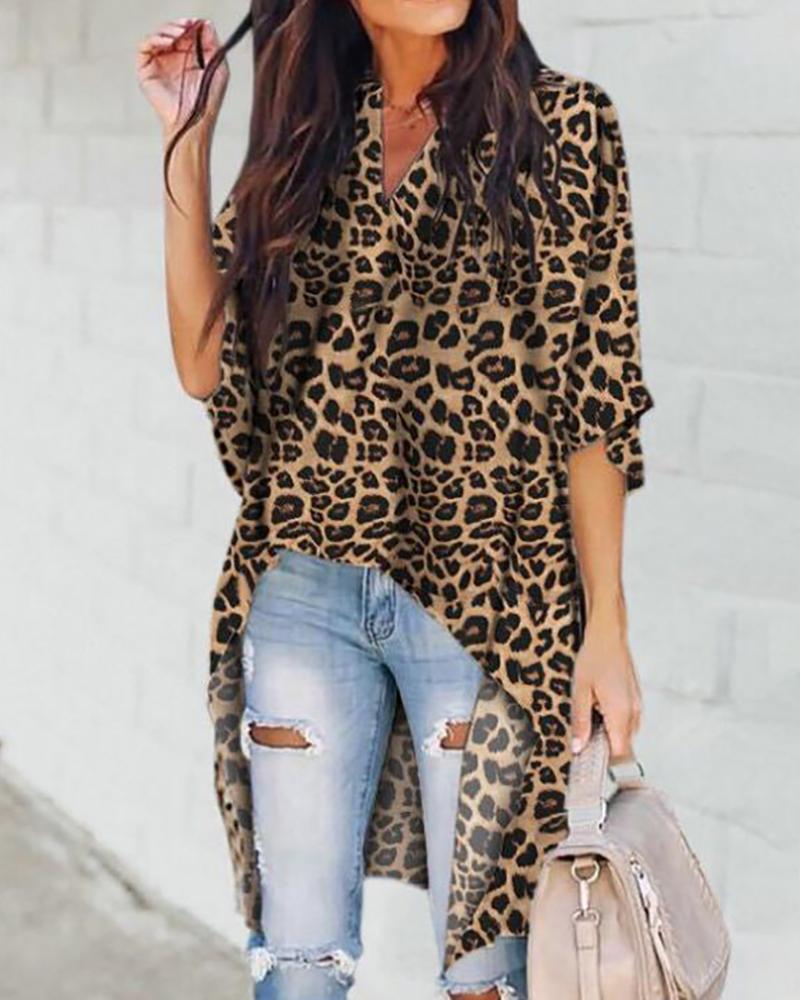 

Short Sleeve V Neck Blouse, Brown