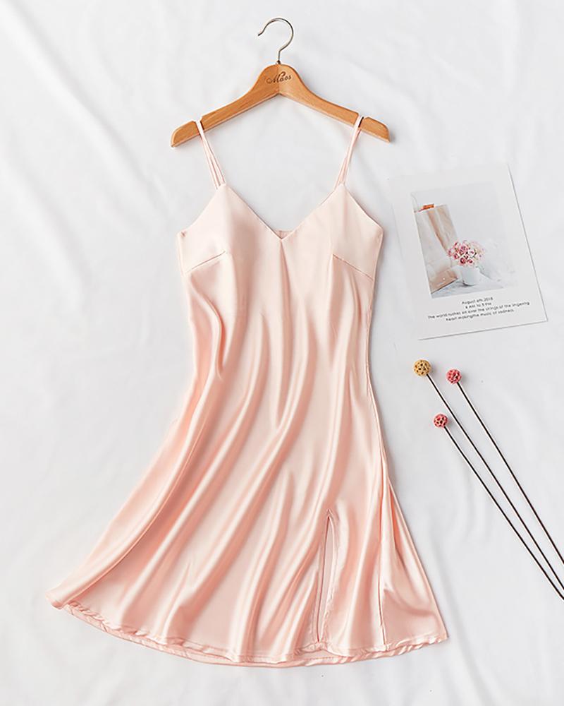 

Satin Spaghetti Strap Babydoll, Pink