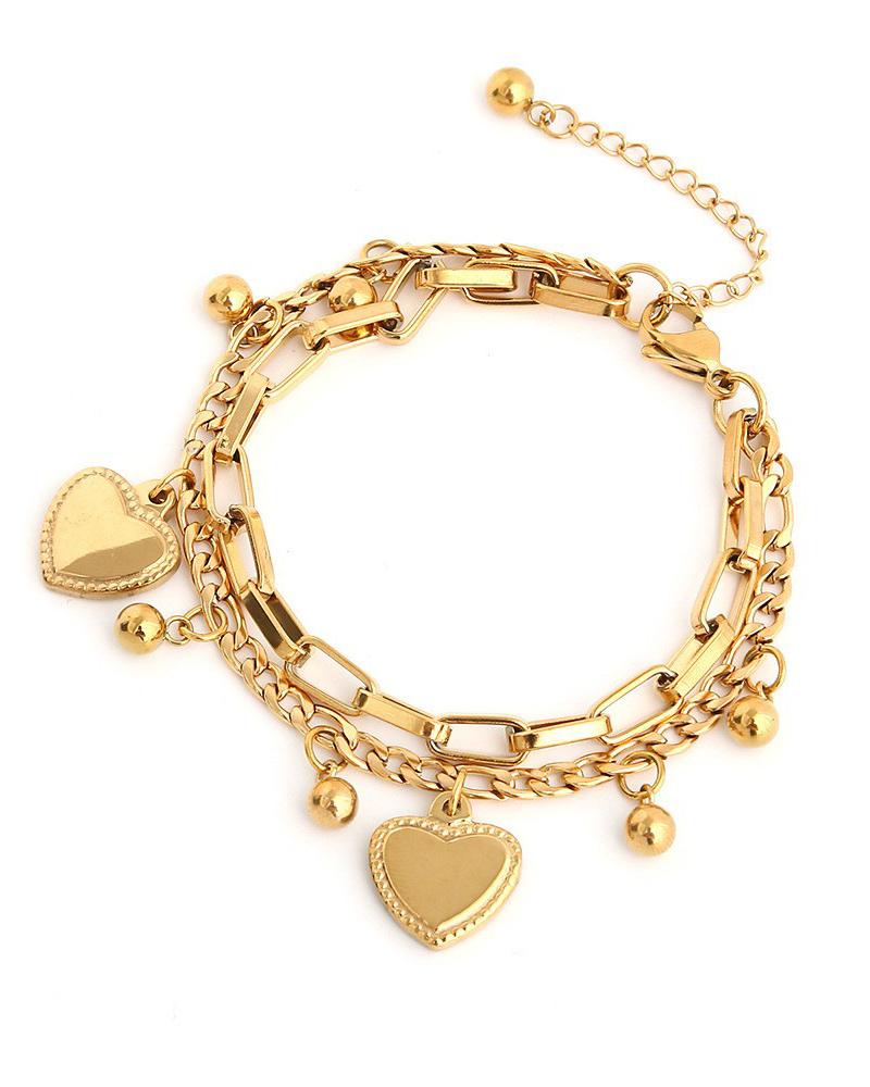 

Multi-layer Heart Pendant Chain Bracelet, Gold
