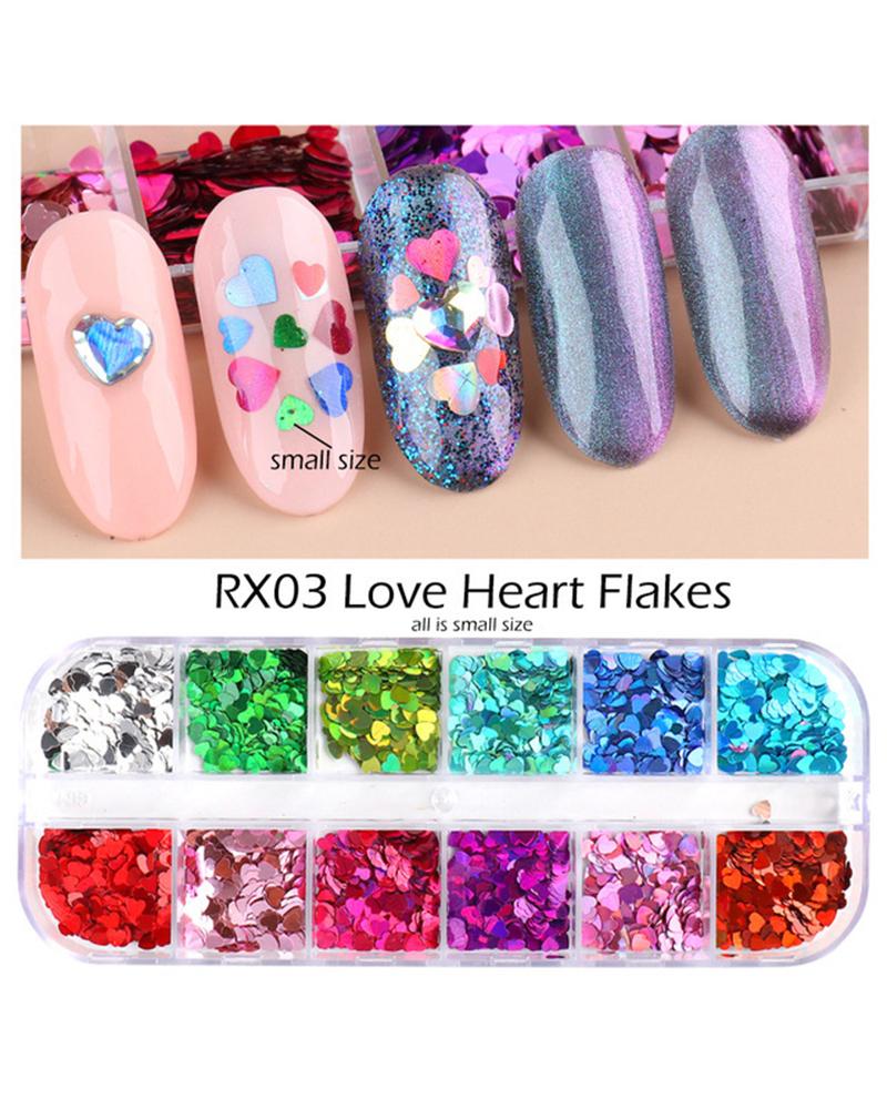 

1 Box Valentine's Day Sequin Colorblock Love Heart Shaped Flakes Nail Decal, Style3