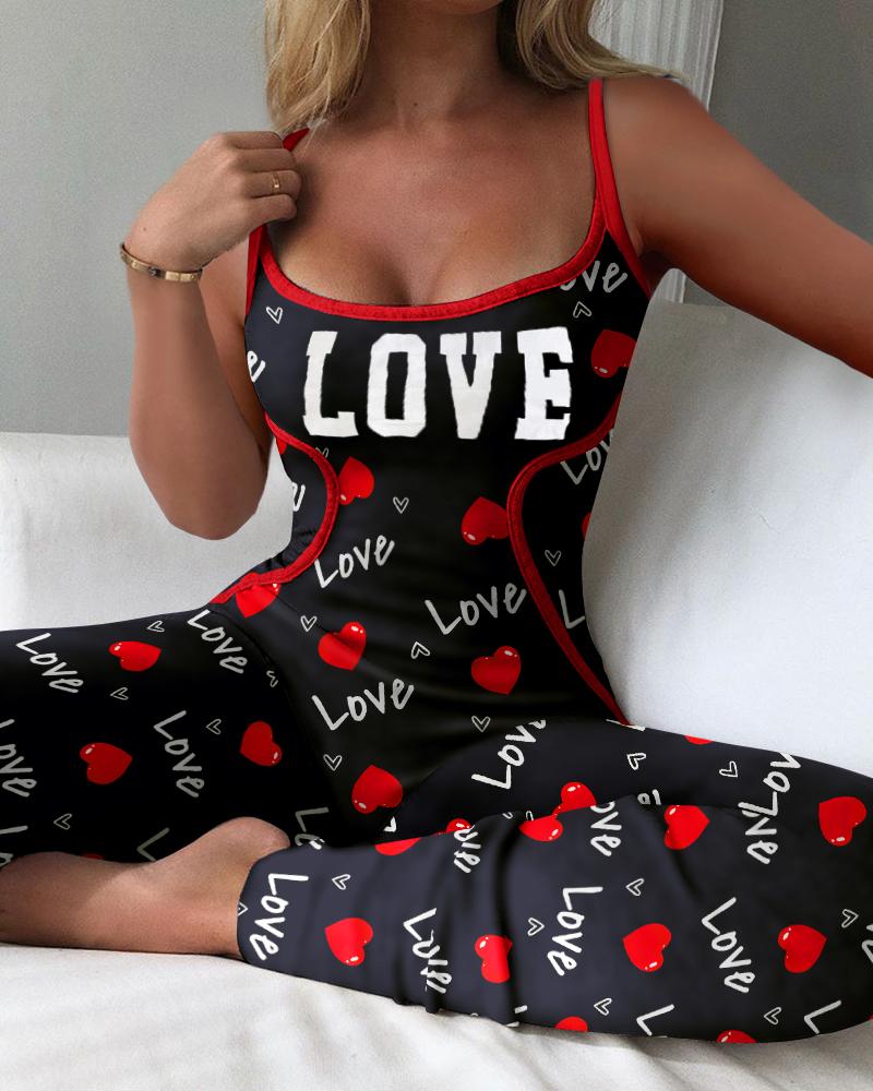 

Valentine's Day Letter Heart Print Adult Onesie, Black