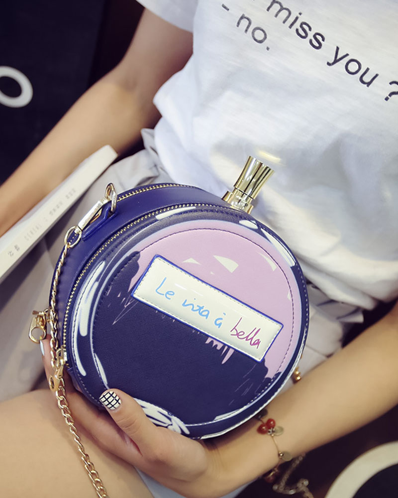 

Perfume Bottle Shape Removable Chain Shoulder Bags, Dark blue