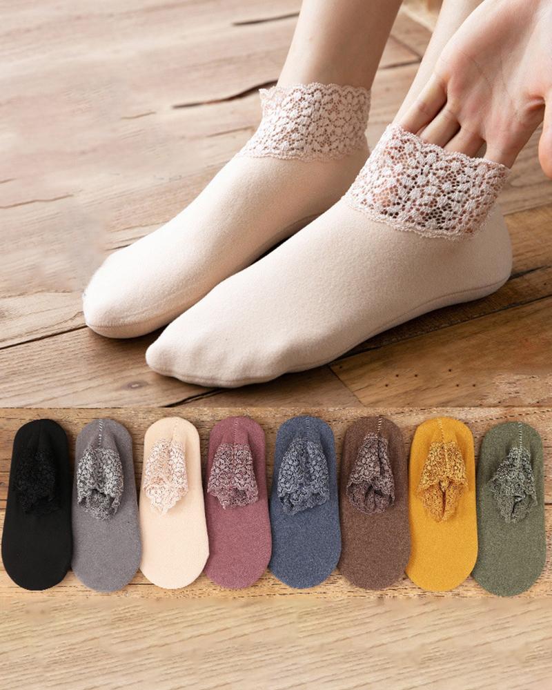 

1Pair Lace Trim Thermal Ankle Socks, Nude