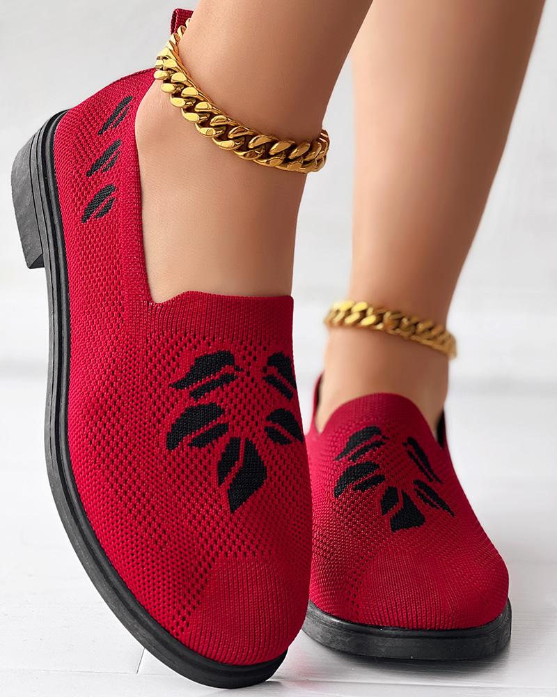 

Leaf Pattern Breathable Casual Slip-On, Red