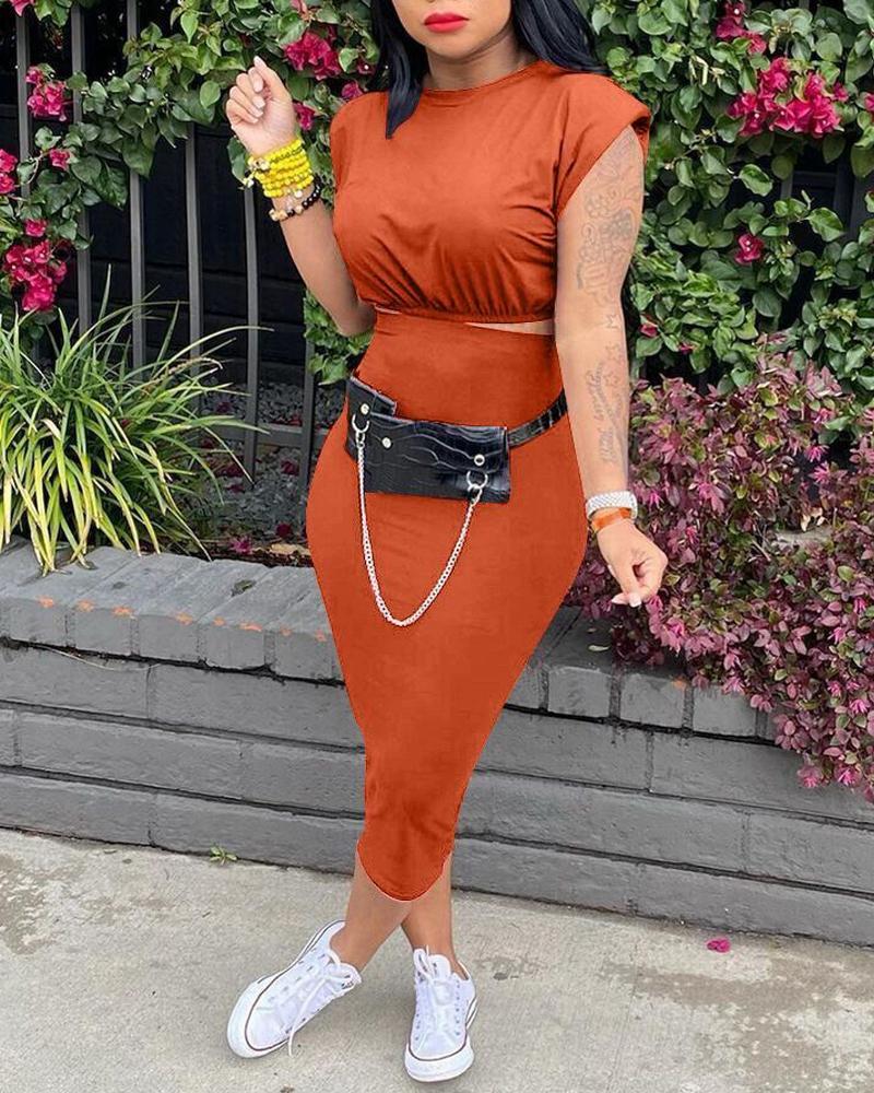 

Shoulder Pad Crop Top & Skirt Set, Orange