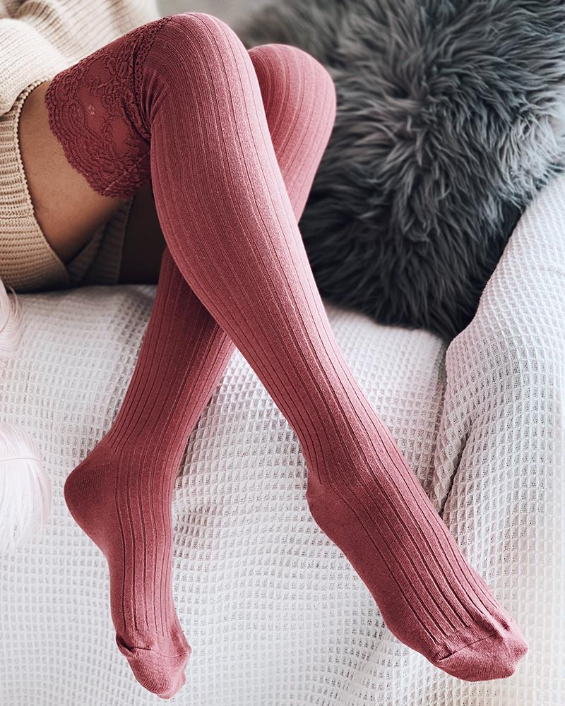 

Lace Trim Over The Knee Socks, Pink