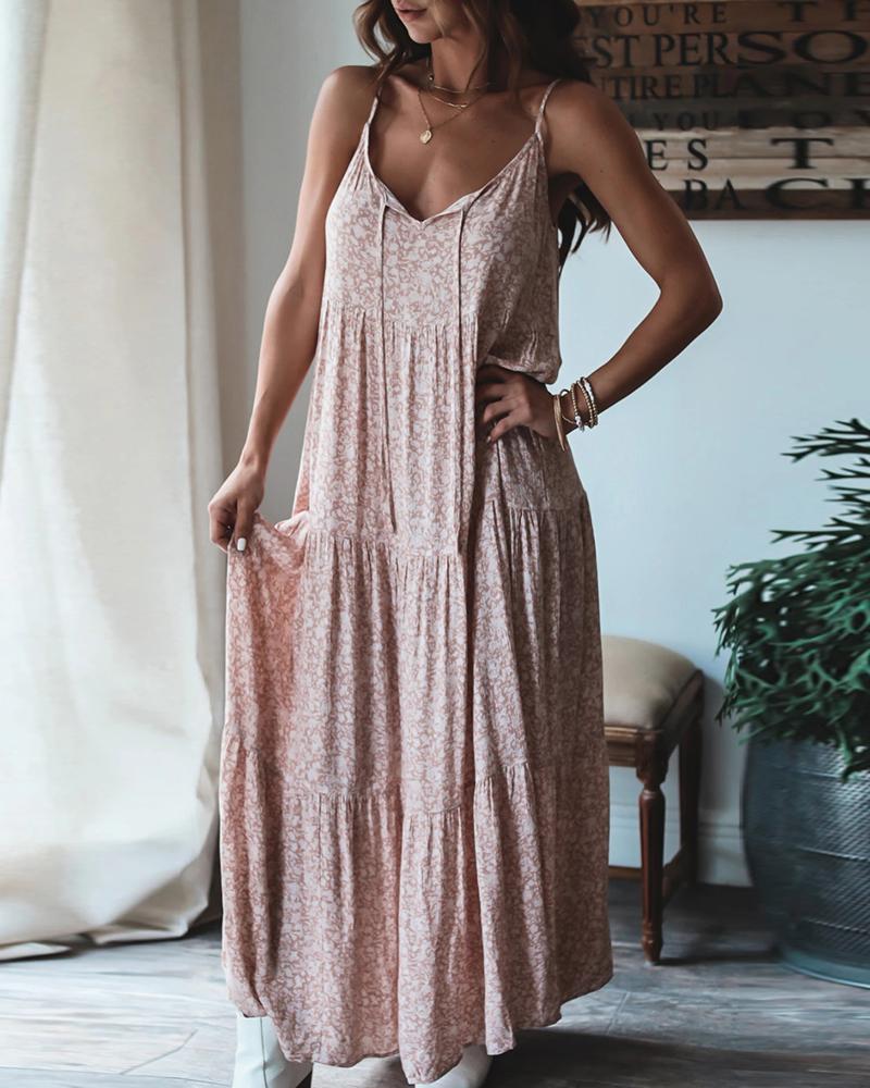 

Spaghetti Strap Ditsy Floral Print Maxi Dress, Pink