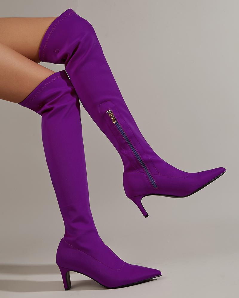 

Over The Knee Point Toe Side Zip Winter Boots, Purple