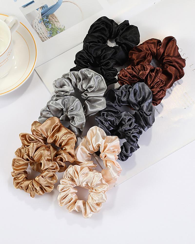 

Plain Pleated Scrunchie Set, Multicolor