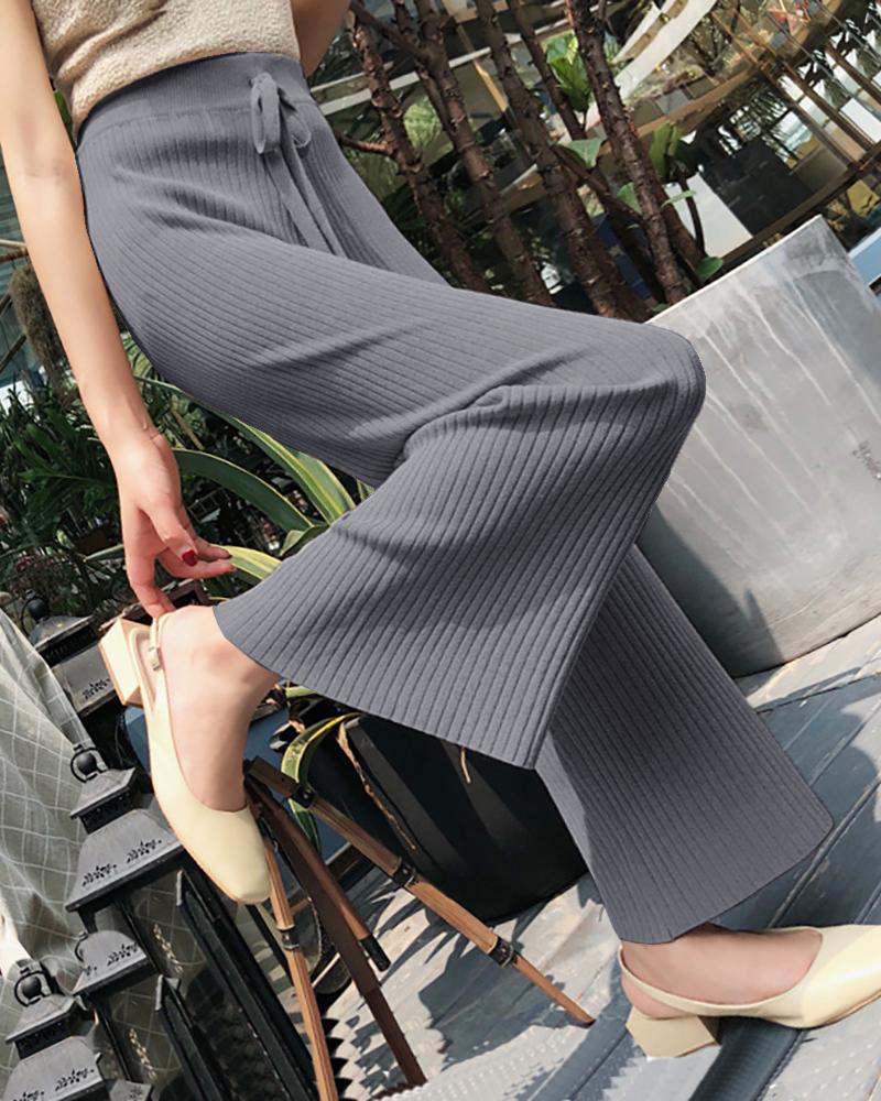 

Drawstring Plain Straight Leg Pants, Gray
